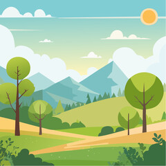 Fototapeta premium summer landscape with trees in the foreground and hills