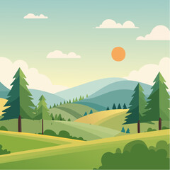 Obraz premium summer landscape with trees in the foreground and hills