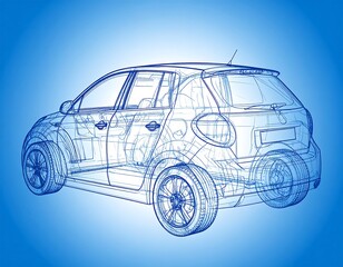 Fototapeta premium Wireframe drawing of a car