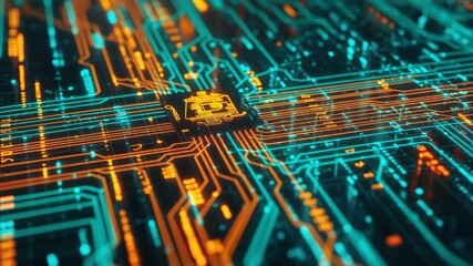 Dynamic digital representation of bitcoin symbols amidst flowing data streams, bitcoin signs, digital data processing over screen - Powered by Adobe