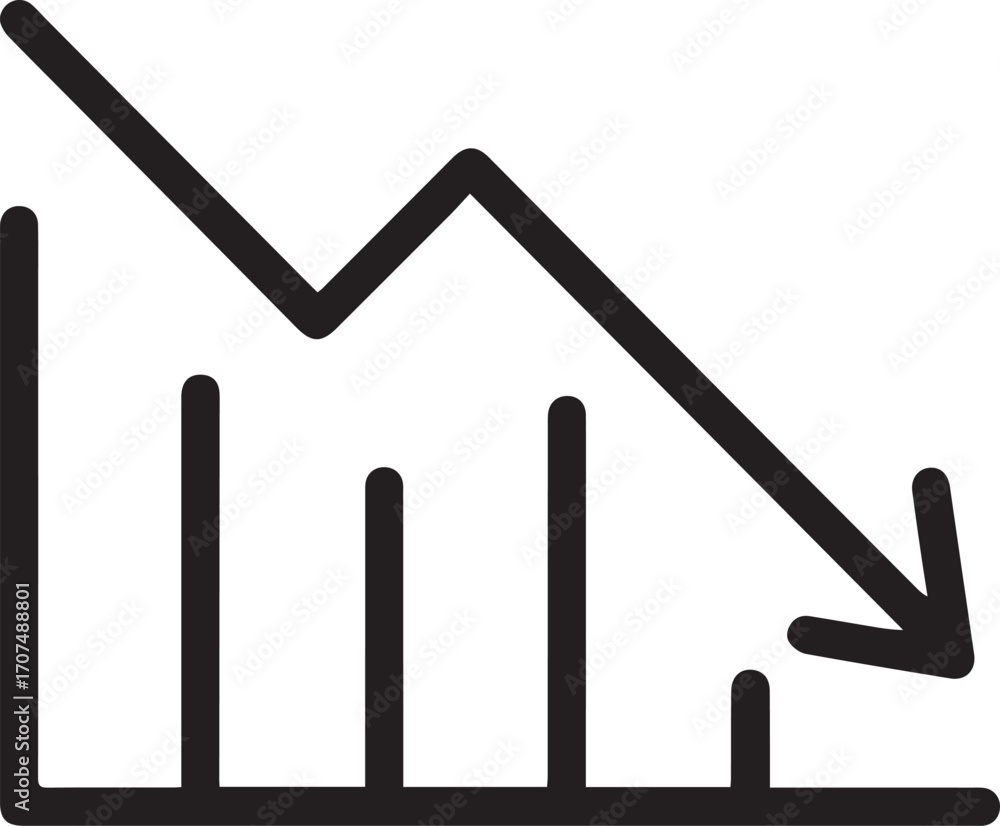 Poster decline graph outline icon – minimal downward chart vector