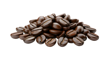 Rich roasted coffee beans for your morning brew and cafe promotions, perfect for coffee lovers on transparent background