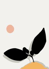 Ilex vomitoria holly leaf silhouette in abstract minimal style with pastel tones, ideal botanical background for wallpaper, poster, card, print, branding, packaging, invitation, and artwork.