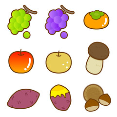 かわいい秋の味覚イラストセット★主線あり版