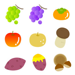 かわいい秋の味覚イラストセット★主線なし版