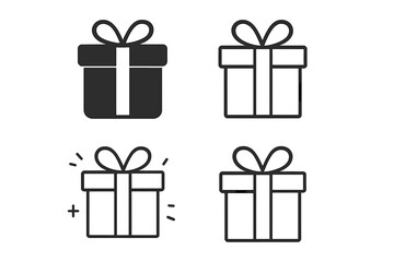 Gift box icon set. Present symbol collection in flat, silhouette and linear outline styles. Vector for Christmas, birthday surprise, holiday celebration. Minimal pictogram.