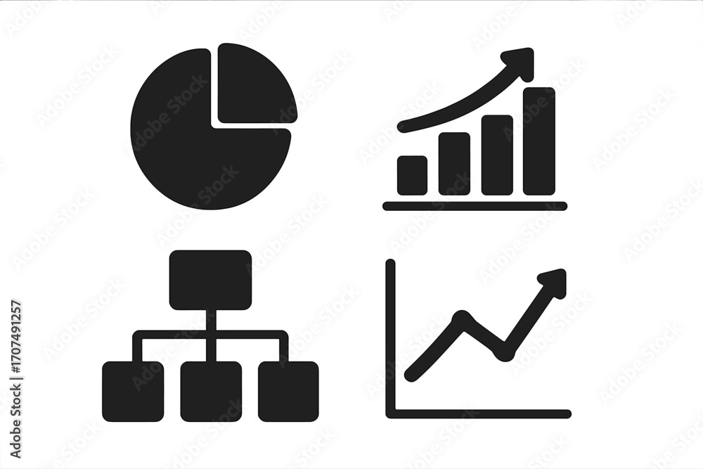 Poster business infographic icon set for data visualization and analytics. finance symbols like pie chart, 