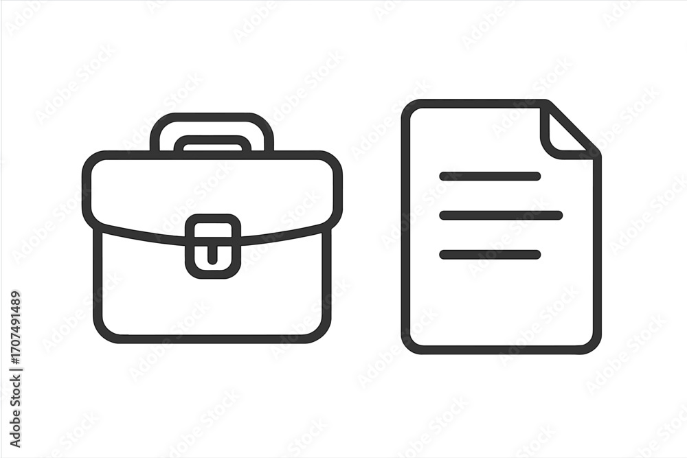 Poster portfolio icon, document symbol set. linear vector illustration. briefcase and paper file for busine