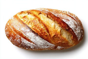 Artisan Bread Loaf with Flour Dusting on White baked