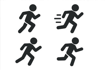 Running man icon set. Run logo and symbol collection. Fast runner silhouette for sport, fitness, and marathon competition. Simple vector pictogram for speed concept.
