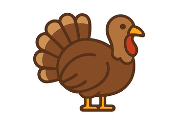 Turkey icon flat vector cartoon illustration, Thanksgiving holiday bird symbol with transparent background, festive autumn poultry clipart, seasonal harvest design, fall celebration graphic