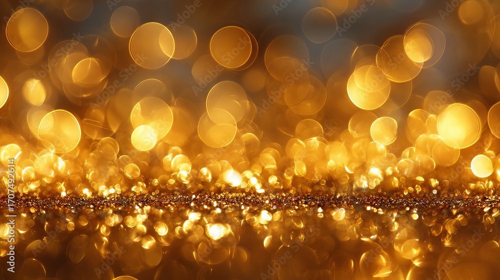 Poster dreamy golden christmas bokeh background with large soft glowing light orbs glittering festive abstr