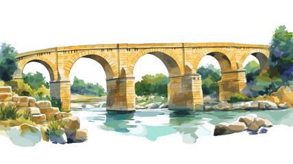 Pont du Gard. Pont du Gard watercolor vector illustration