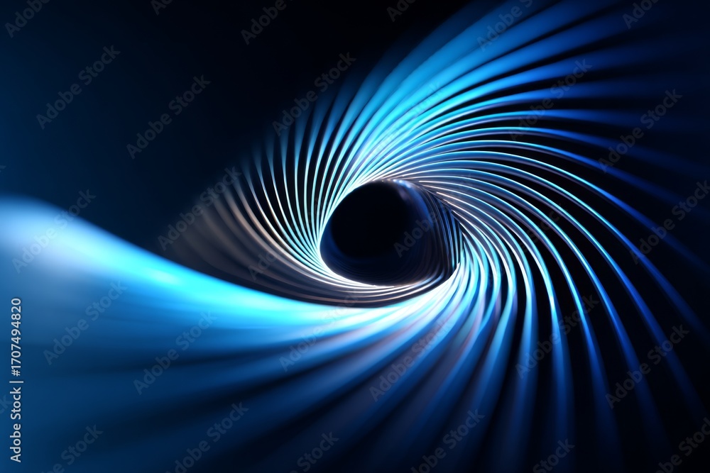 Poster a vortex made of blue lines on a dark background creates a graphic pattern.