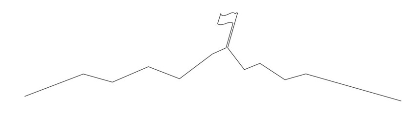 Single Line Drawing of Mountain with Flag