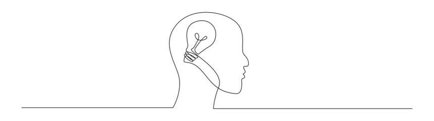 Head with Lightbulb, Continuous Line Drawing Idea