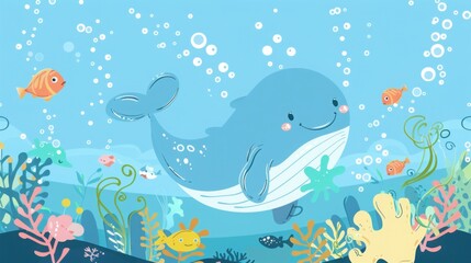 Cute Cartoon Illustration with Blue Background