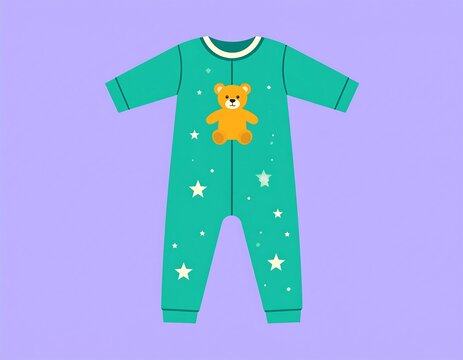 Baby teal pajamas, stars, bear, sleepsuit