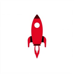 rocket icon launching in minimal flat design, clean white background with copyspace