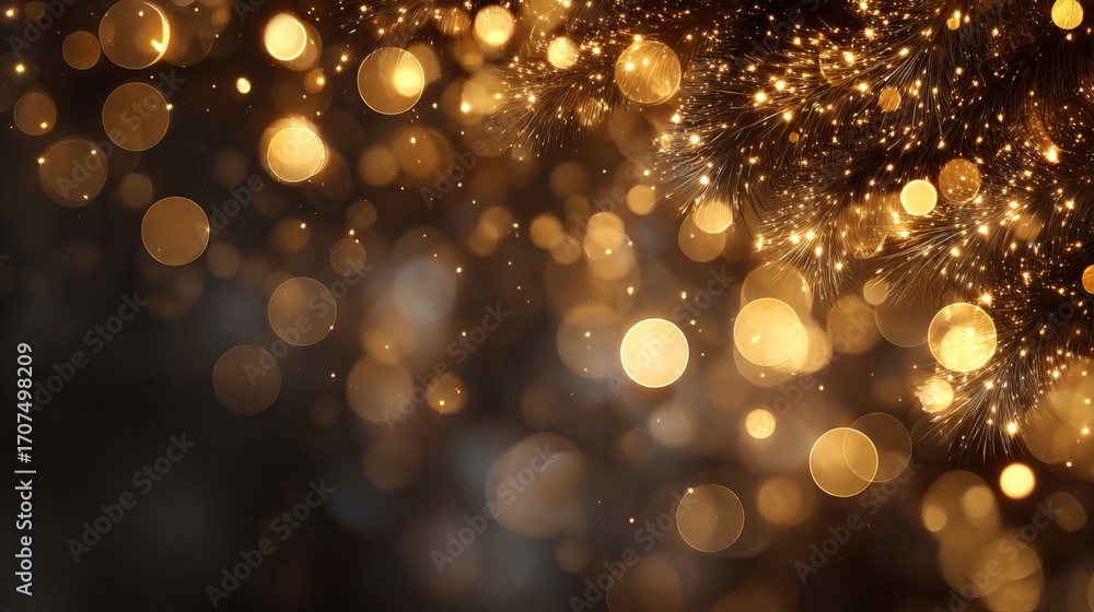Poster dreamy golden holiday bokeh background with large soft glowing orbs sparkling particles and festive 