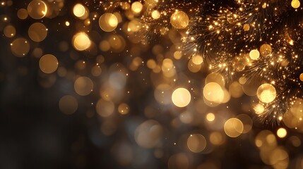 Dreamy golden holiday bokeh background with large soft glowing orbs sparkling particles and festive sprinkles perfect for Christmas and New Year wallpapers gift wrap banners and web headers