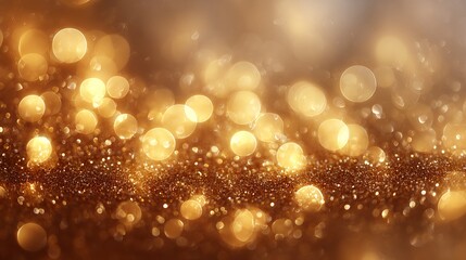 Dreamy golden holiday bokeh background with large soft glowing orbs sparkling particles and festive sprinkles perfect for Christmas and New Year wallpapers gift wrap banners and web headers