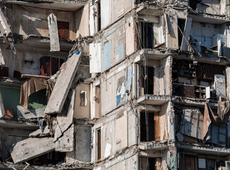 ruined street and destroyed houses the city Kiev war in Ukraine