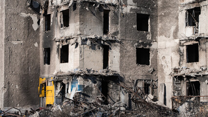 ruined street and destroyed houses the city Kiev war in Ukraine