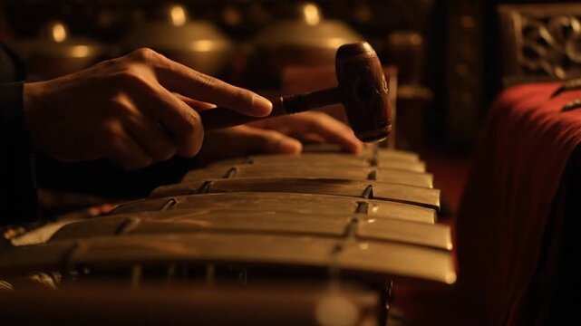 Close-up of a Gamelan Instrument Being Played