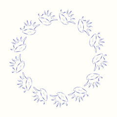 Mediterranean circle frame with drawing prickly seashells on white background. Freehand sketch style. Rough ink lines. Universal layout for branding, card, poster, menu, label, border, invitation