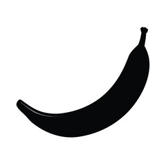Simple black silhouette of a banana on a clean white background for design