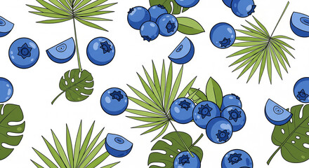 Vibrant Blueberry Orchard Seamless Vector