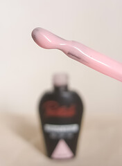 Pink gel polish, uv gel base, light pink, closeup brush detail 