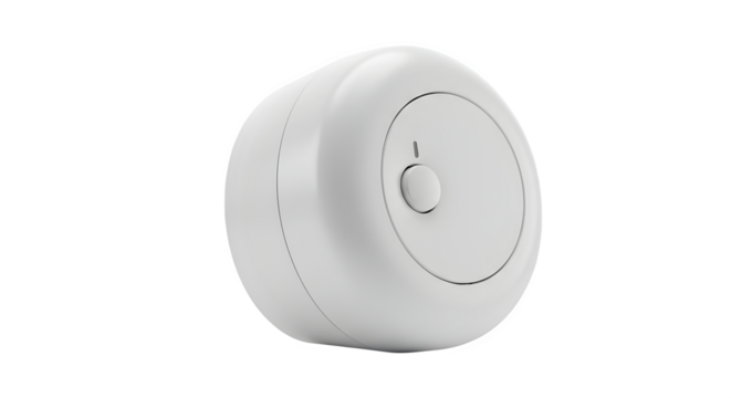 White, matte surface features minimalist sensor with button. Ideal for product photography, UI/UX, and presentations showcasing technology.