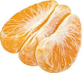 Tangerine segments, peeled mandarins isolated