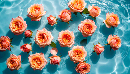 水面にただようバラの花