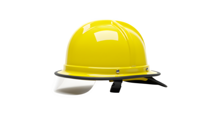 Yellow, glossy helmet reflects light against a black background, ideal for product photography, safety posters, or emergency services branding.