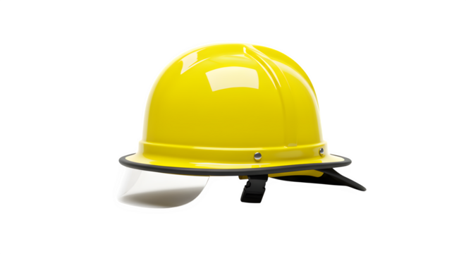 Yellow, glossy helmet reflects light against a black background, ideal for product photography, safety posters, or emergency services branding.