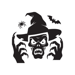 A vector style silhouette of a Halloween-themed face design with a white background. 