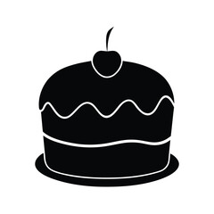 Minimalist black cake silhouette on a clean white background for design projects