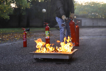 corporate safety - exercise during a firefighting course