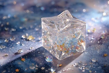 Obraz premium Elegant crystal box filled with sparkling gems and stars creating a magical, dreamy, and luxurious atmosphere