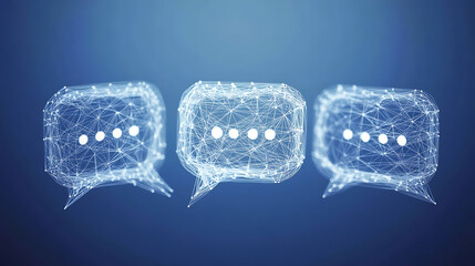 Three digital speech bubbles with network-like structure on a blue background