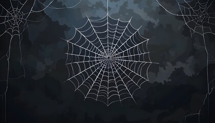 Spider web on dark background with spooky Halloween design elements, scary horror decor vector for celebration