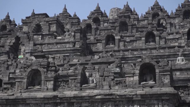 Borobudur Temple in Central Java, Indonesia, a UNESCO World Heritage Site, famous for its ancient Buddhist architecture, stupas, and cultural heritage.