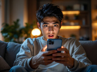 Shocked people of different ages stare at their phones in disbelief after receiving hacked bank account notifications.