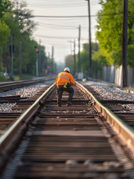 53. Railroad crew maintaining junction area
