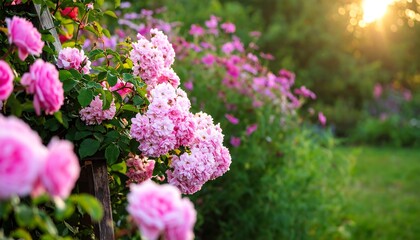 Obraz premium Vibrant pink roses in a sunny garden