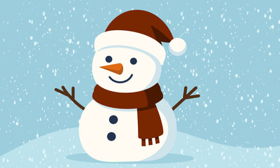 snowman vector with red scarf and santa hat