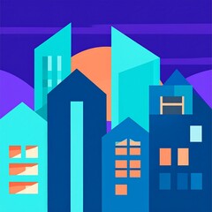 Cityscape sunset, buildings, urban, night